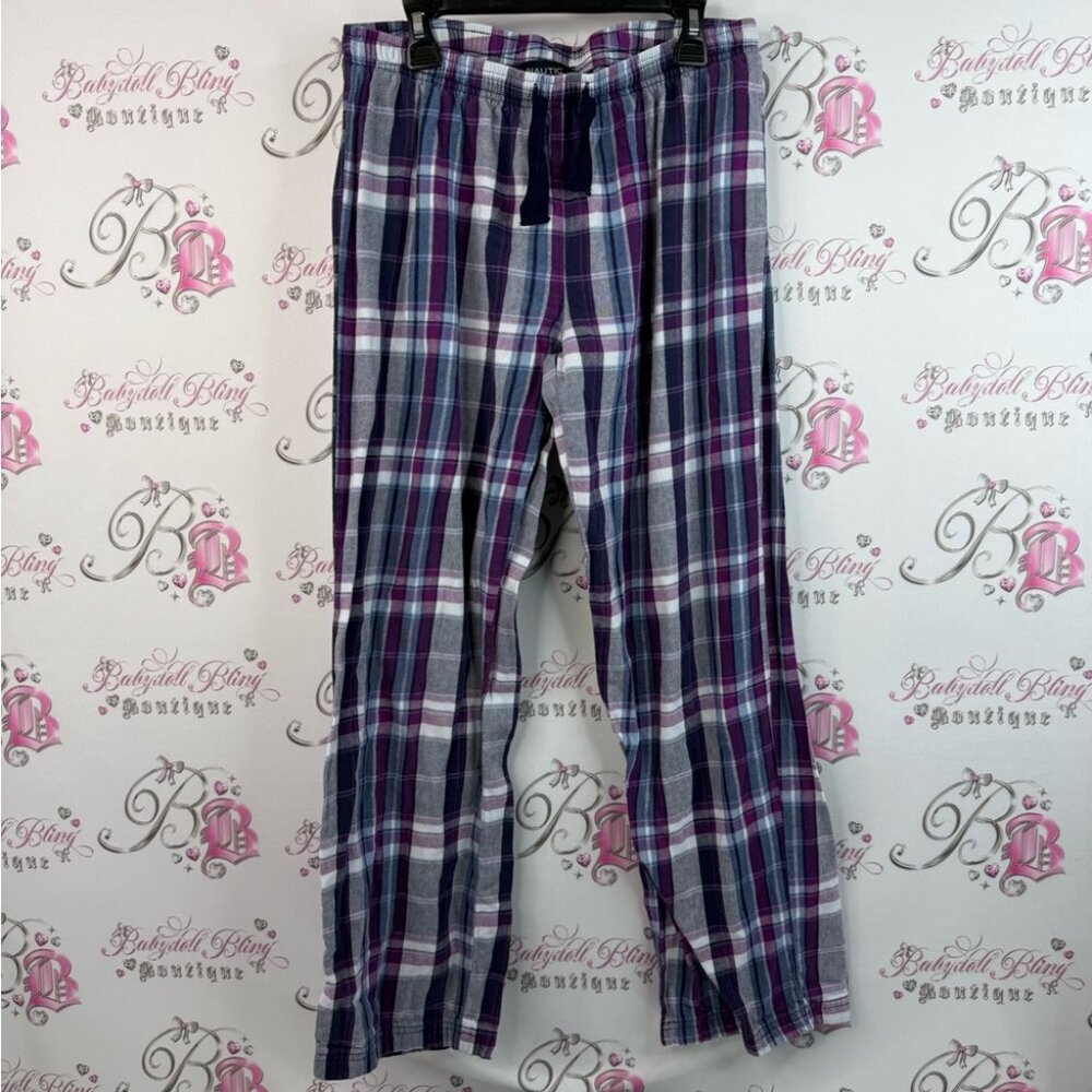 Nautica pants bottoms stripes white Plaid Lounge Pants Purple and Blue